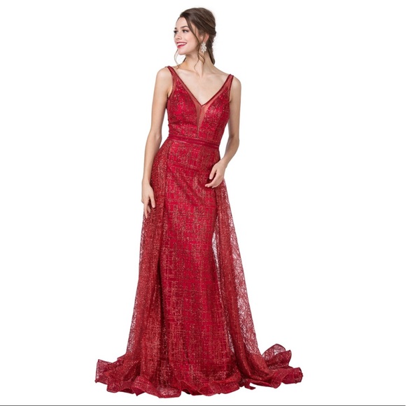 🆕NWT PROM BRIDESMAIDS V neck Embellished Gown - Picture 1 of 6